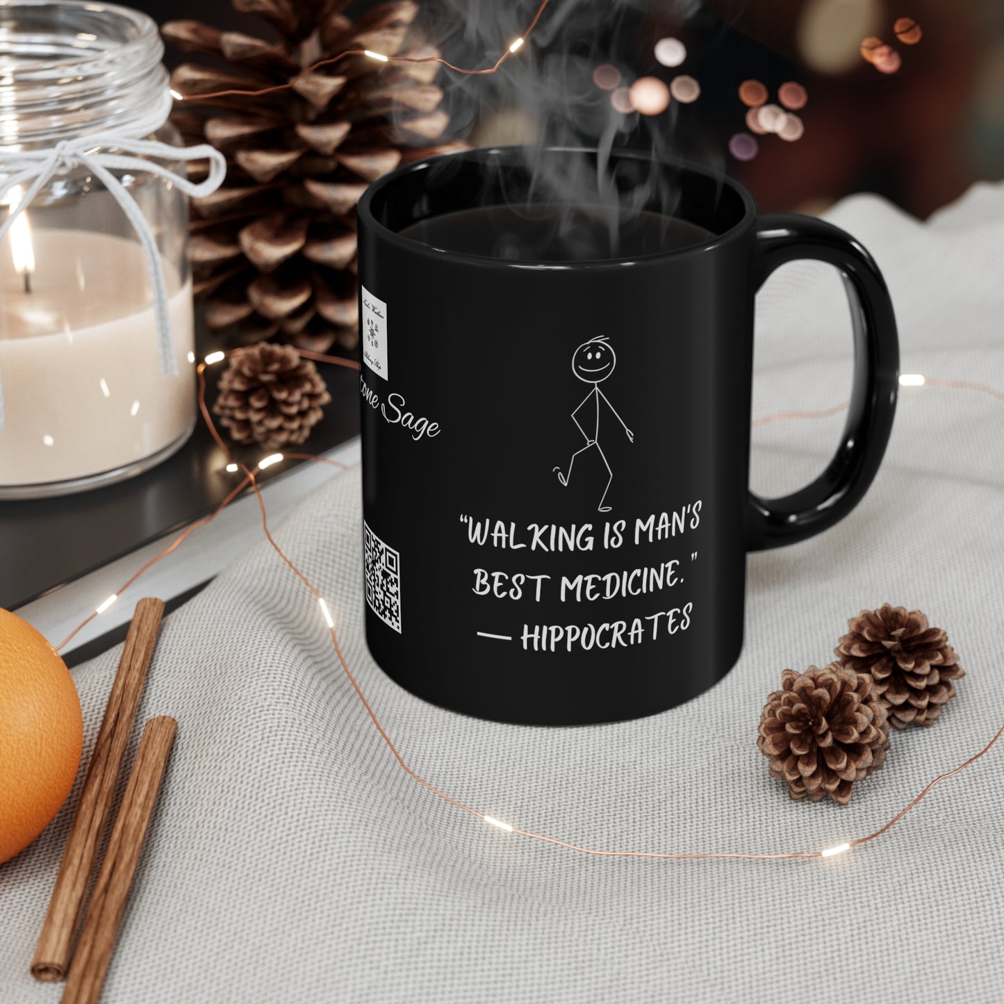 11oz Black Mug Stone Sage Hippocrates
