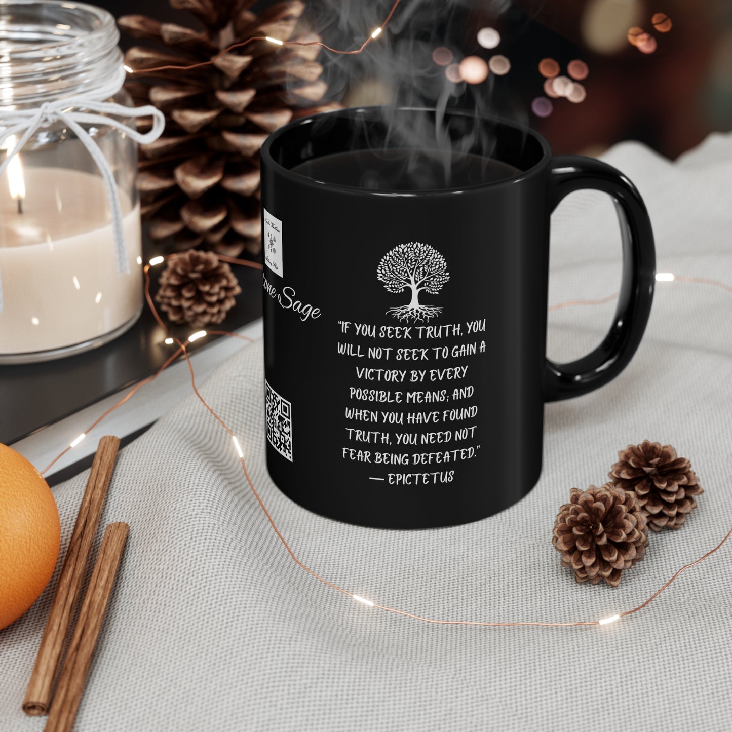 11oz Black Mug Stone Sage Epictetus