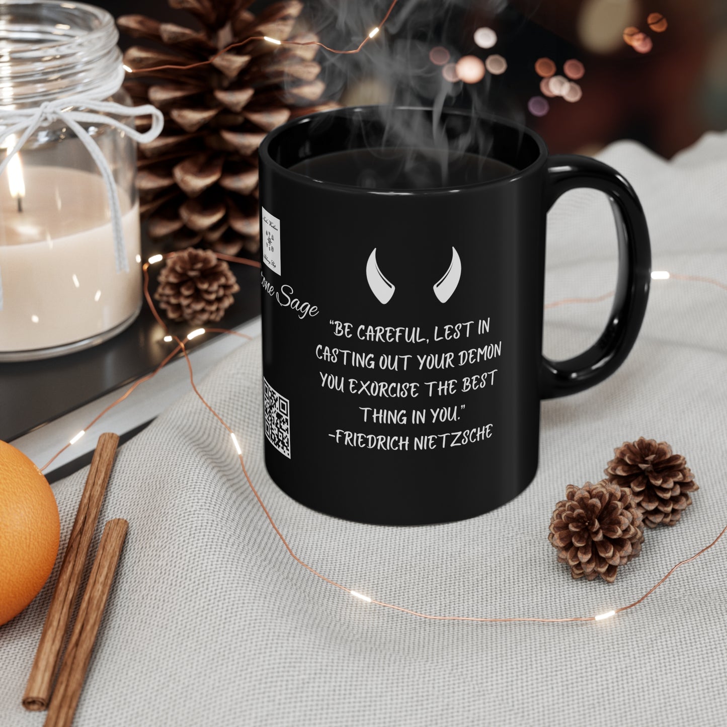 11oz Black Mug Stone Sage Friedrich Nietzsche